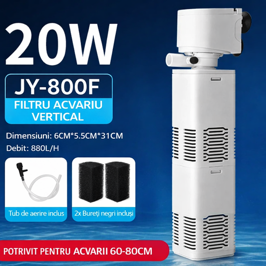 HydroPure JY-800F™ - Filtru Intern Acvariu 20W, 880 L/h, pentru acvarii 60–80 cm