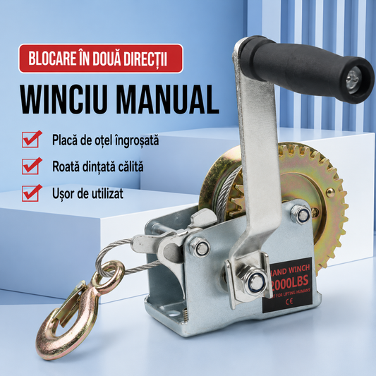Troliu manual cu blocare dubla sens si carlig
