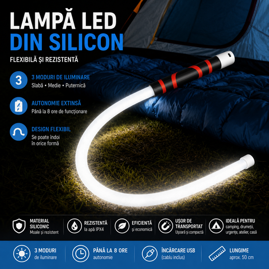 Lampă LED Silicon Flexibilă pentru Camping