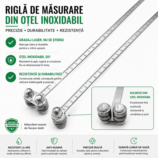 Riglă glisantă din inox cu rulmenți pentru tăieri precise
