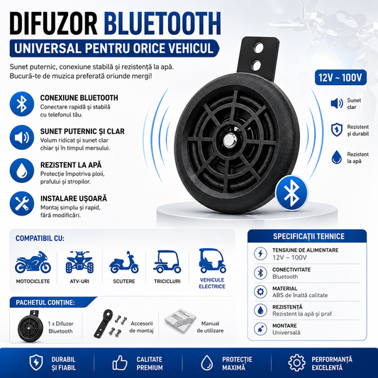 Difuzor Bluetooth pentru Motocicletă – Sunet Puternic
