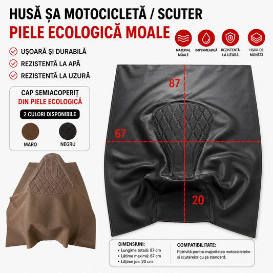 Husă din piele pentru șaua motocicletei sau scuterului