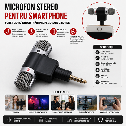 Microfon Stereo Mini pentru Telefon – Jack 3.5mm