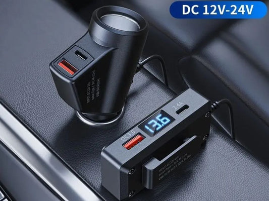 Incărcător Auto Cu Voltmetru, QC3.0 și USB-C
