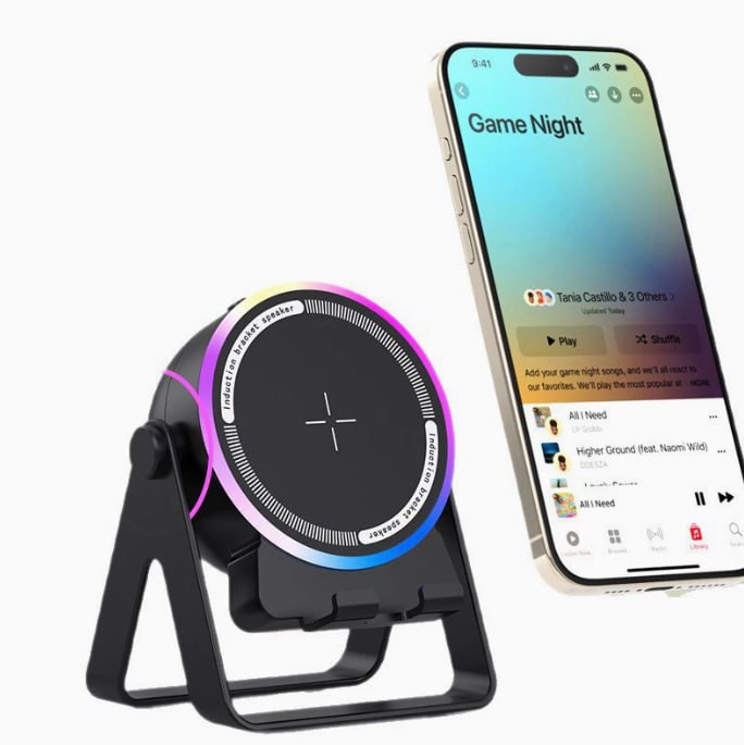 Stație Wireless 3-în-1: Încărcare, Boxă & Suport Telefon