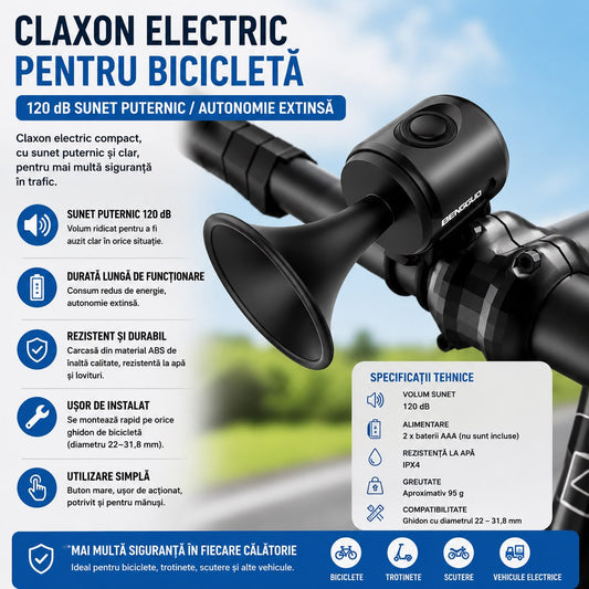 Claxon Electric pentru Bicicletă – 120 dB, Compact