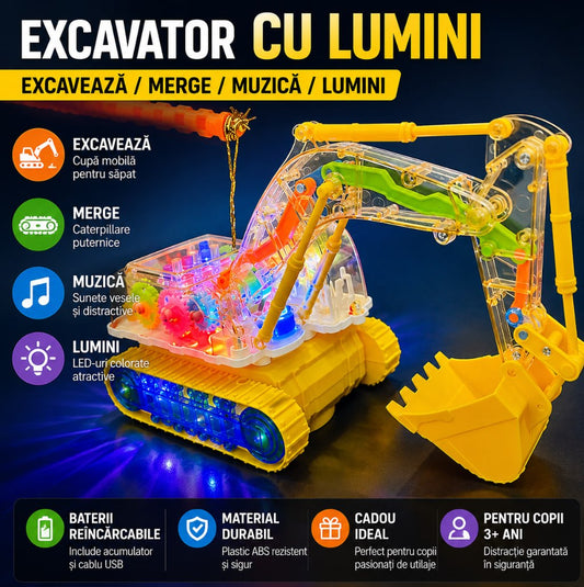 Excavator de Jucărie cu Lumini LED și Muzică