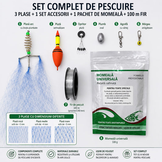Set Complet de Pescuit – Plase, Accesorii și Momeală