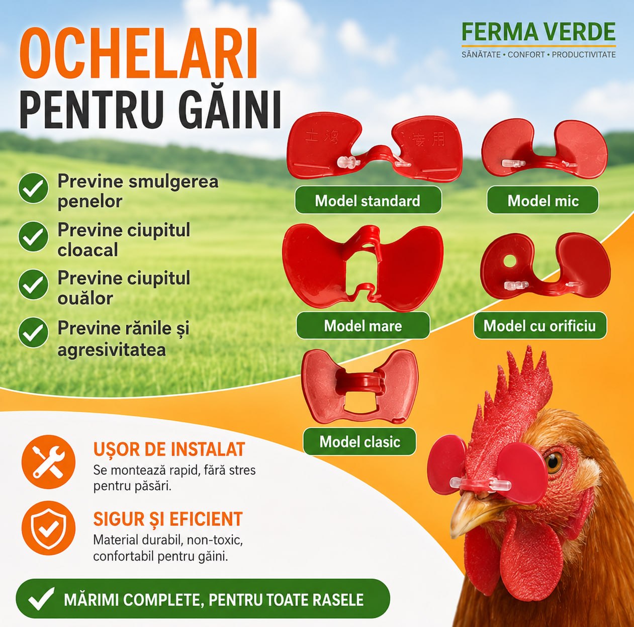 Ochelari anti-ciupit pentru găini – protecție eficientă (100 buc)