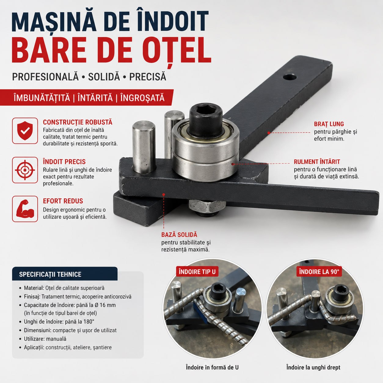 Mașină de Îndoit Bare de Oțel – Profesională și Robustă