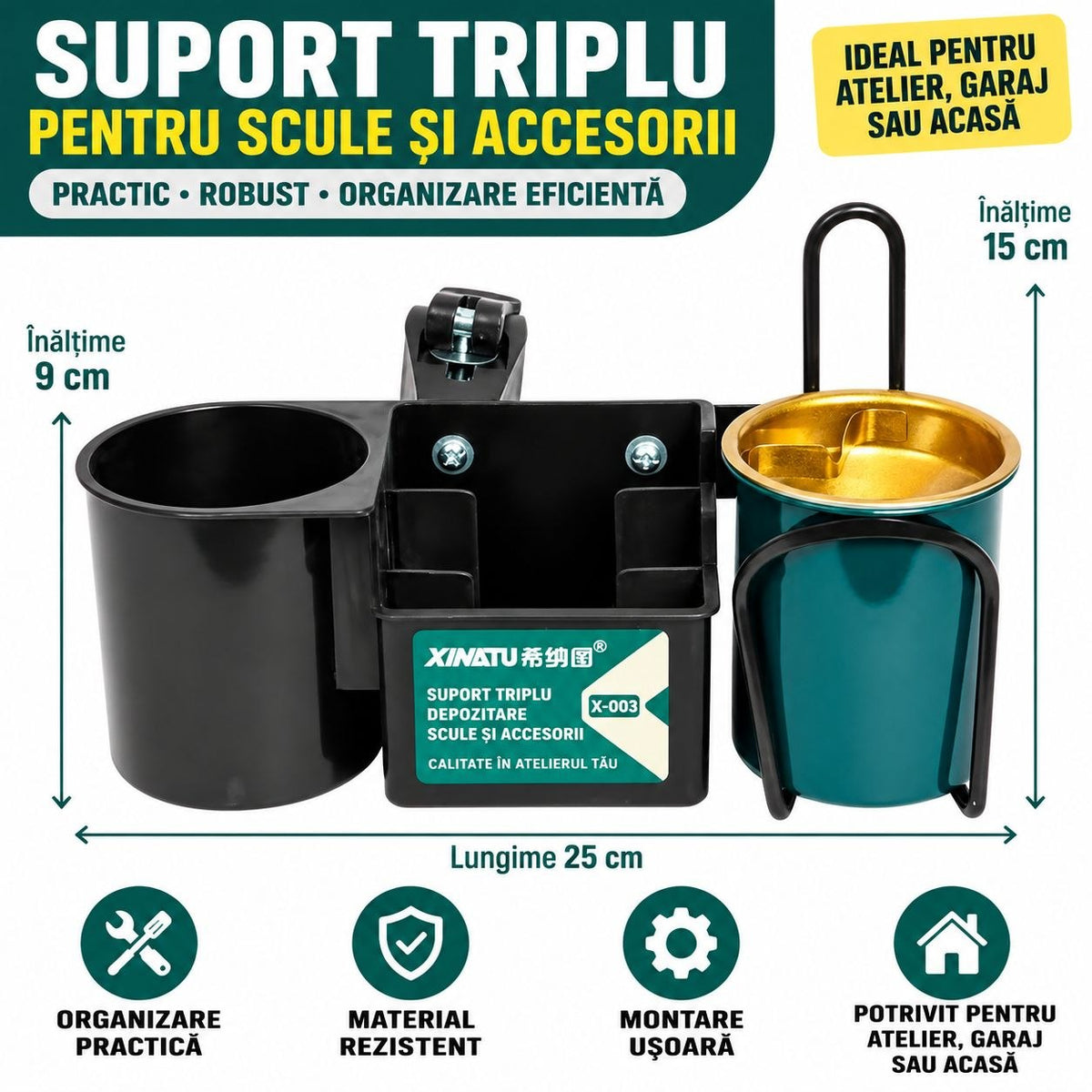 Suport Triplu pentru Scule și Accesorii – Organizare Rapidă