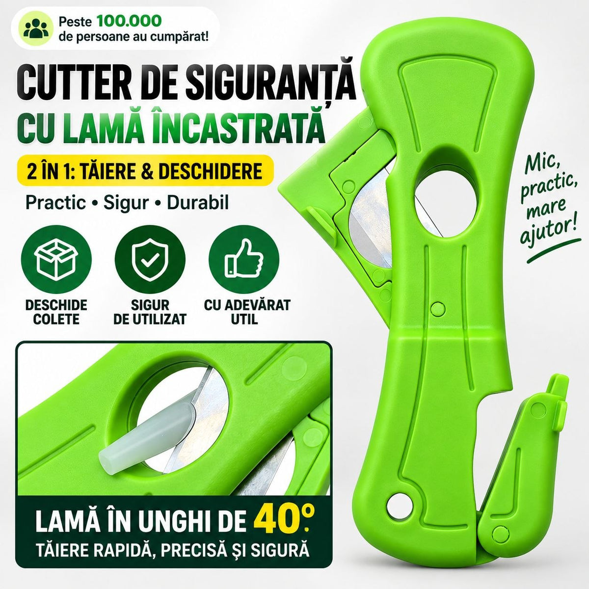 Cutter de Siguranță 2 în 1 – Taie & Deschide Colete