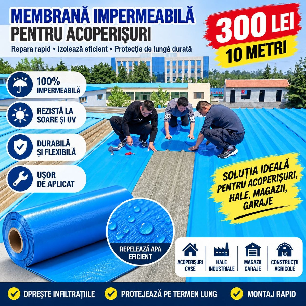 Membrană Impermeabilă pentru Acoperiș – Rulou 10 metri