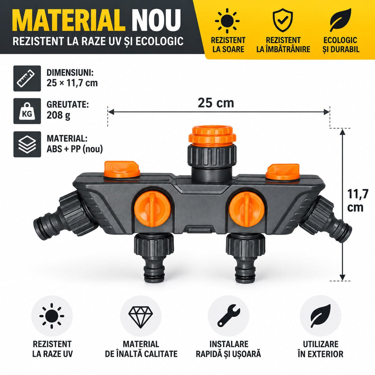 Distribuitor Robinet 4 Căi pentru Furtun de Grădină