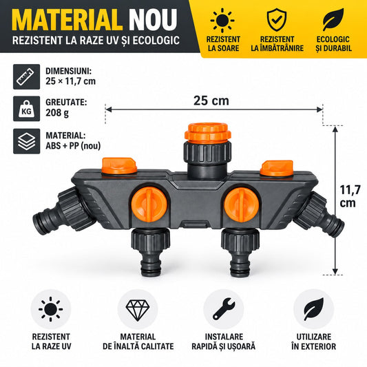 Distribuitor Robinet 4 Căi pentru Furtun de Grădină