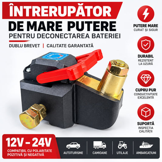 Întrerupător Baterie Auto 12V-24V – Deconectare Rapidă