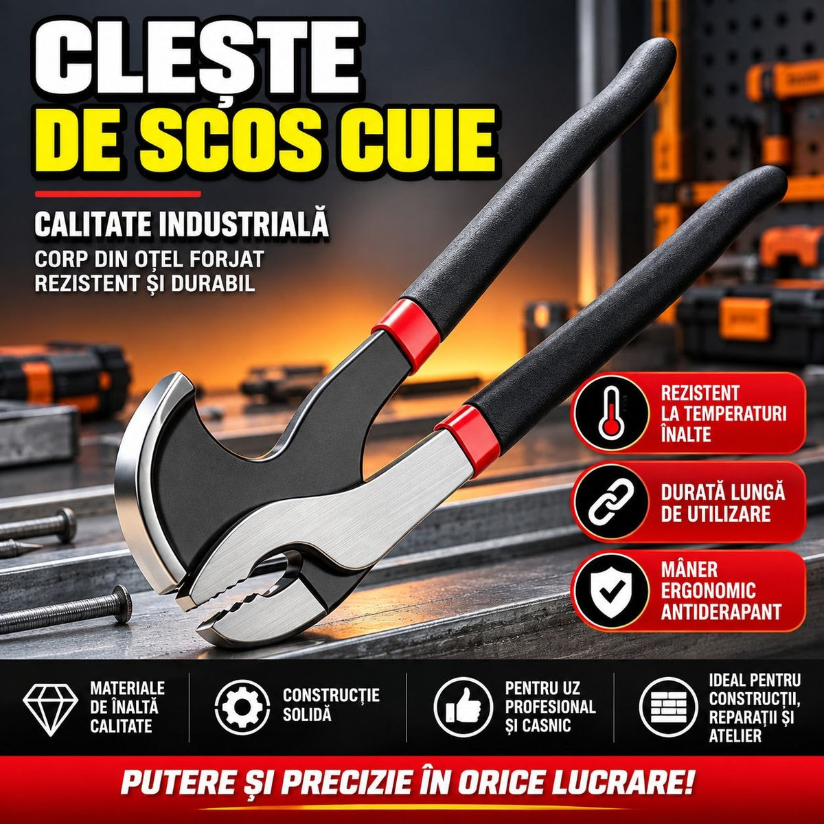 Clește de Scos Cuie Profesional – Oțel Forjat