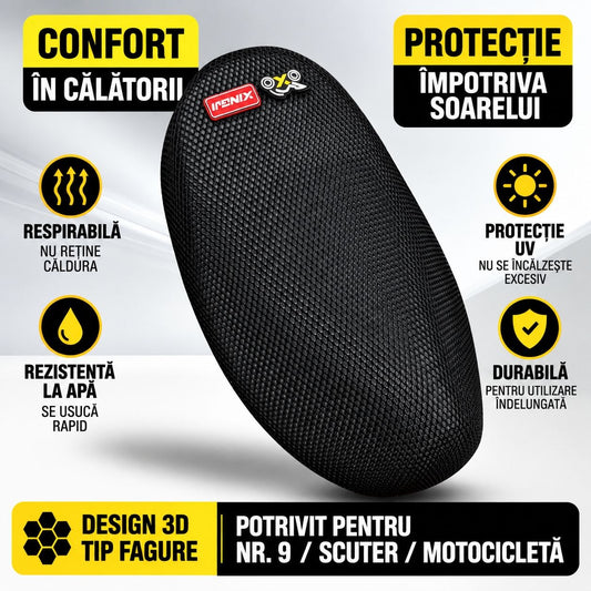 Husă scaun moto/scuter 3D fagure – confort și protecție UV