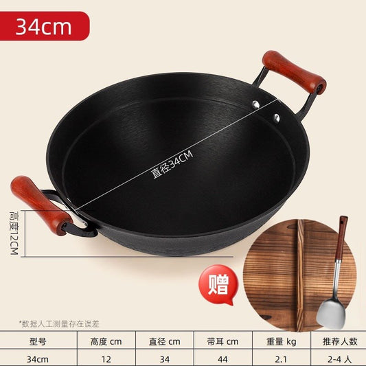 Tigaie Wok din Fontă 34cm – Fără Strat Antiaderent Chimic