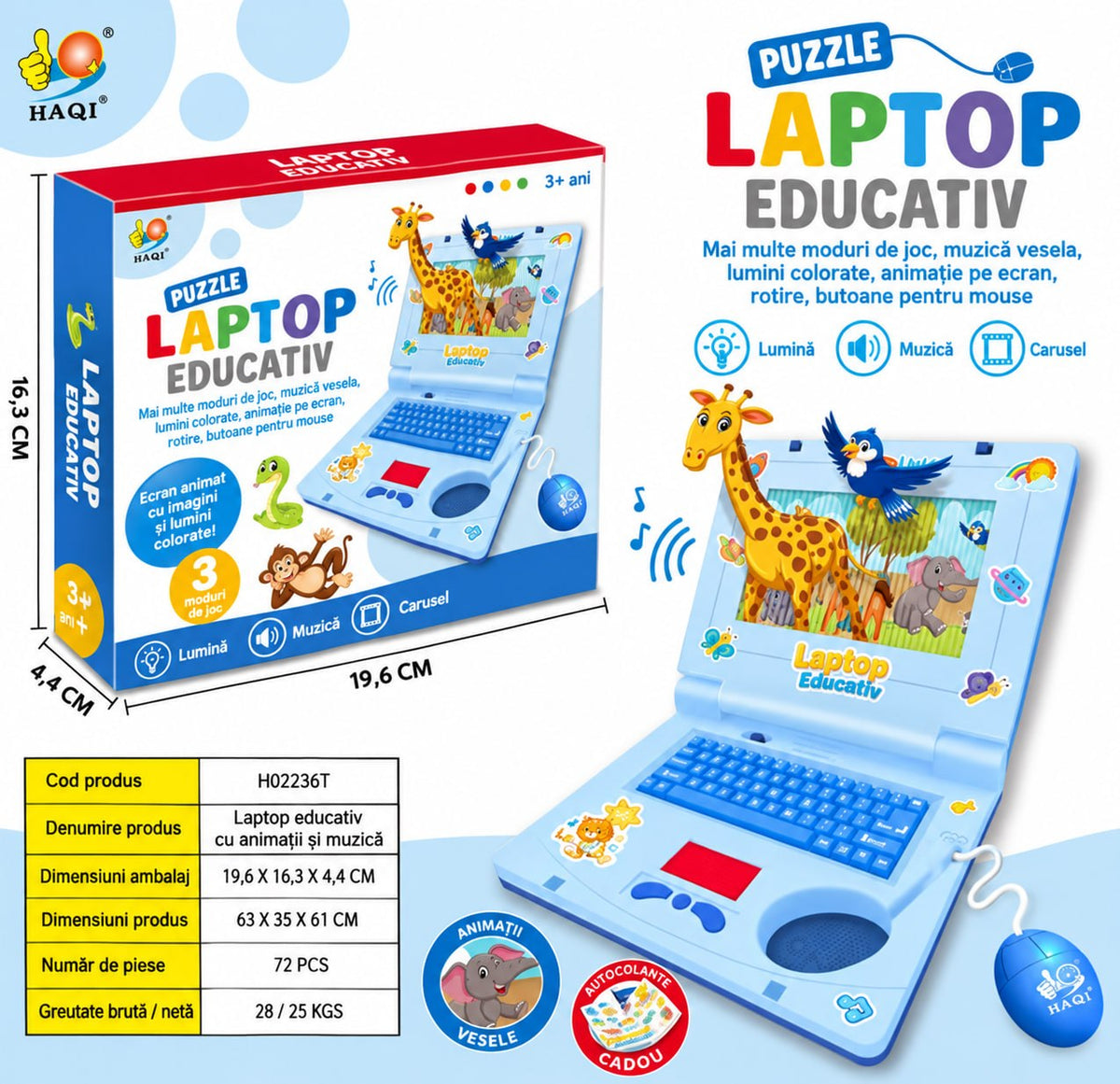 Laptop Educativ cu Animații și Muzică pentru Copii 3+