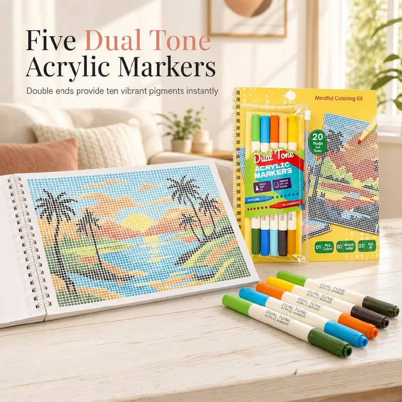 Set 5 Markere Acrilice Dual Tone – 10 Culori Vibrante