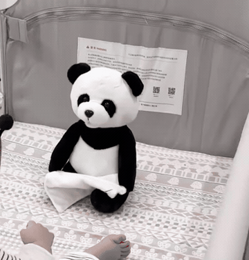 Panda ridică și coboară păturica în videoclipul produsului