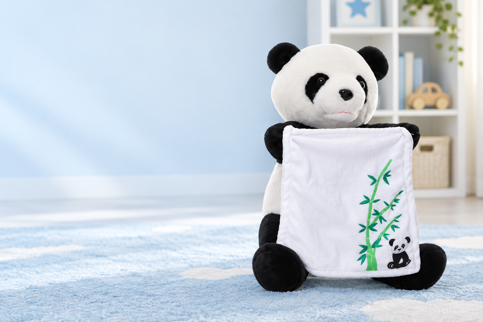 Panda interactivă cu păturică